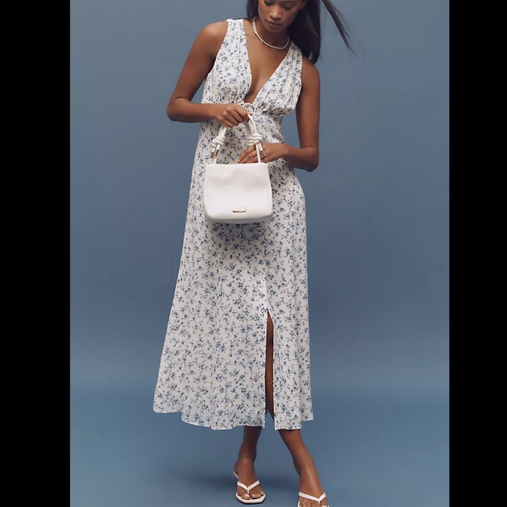 Reformation Ceara Floral Midi Dress Size 10 Feminine Wedding Guest Plunge Neck